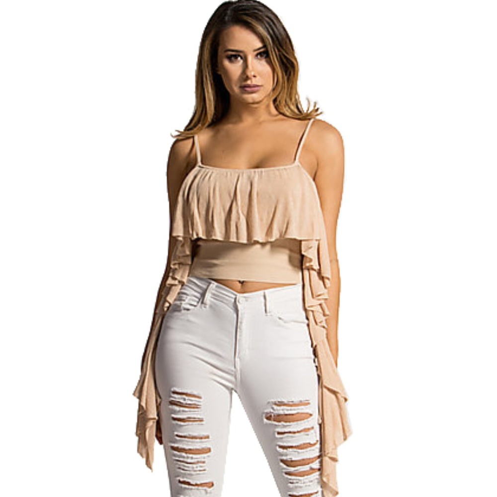 Rehab Clothing Open Shoulder Ruffle Cami Top